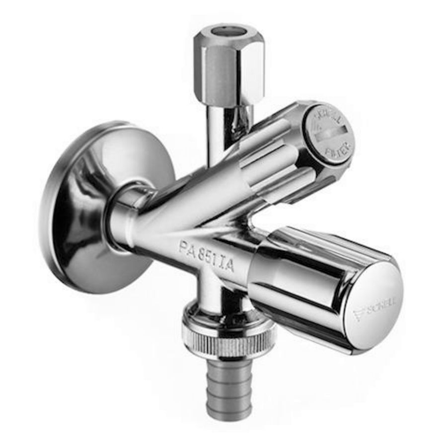 Combi hoekstopkraan 1/2"x3/8" (10mm) chroom met terugslagklep/vuilfilter Schell
