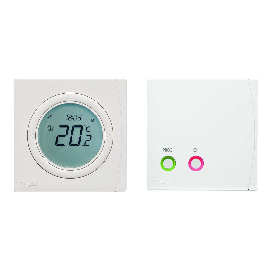 Klokthermostaat TP5001RF draadloos digitaal batterijgevoed set incl. RX1-S ontvanger (230V) Danfoss