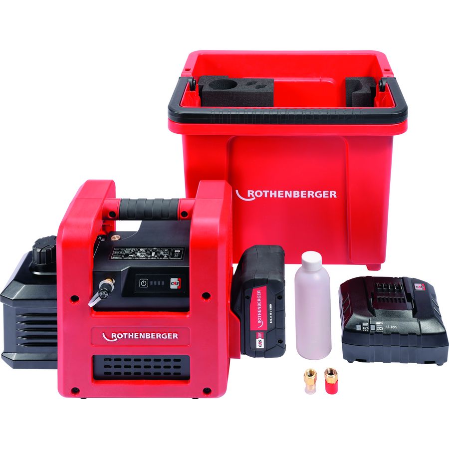 Vacuumpomp 2-traps ROAIRVAC R32 5.0 18V + accu/lader/bucket ROTHENBERGER