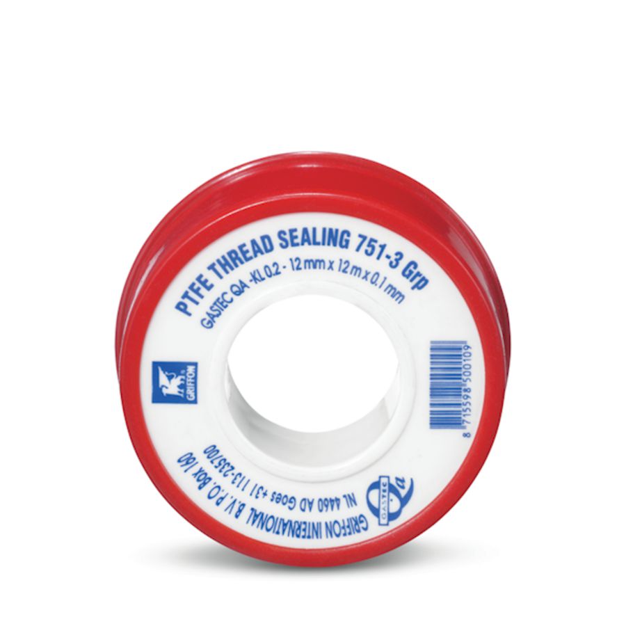 Afdichtingstape PTFE 12x0,1mm g rol a 12m. Griffon