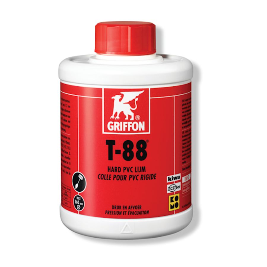 Hard PVC-lijm T-88 (druk-/afvoer) KOMO/KIWA pot a 1ltr. Griffon