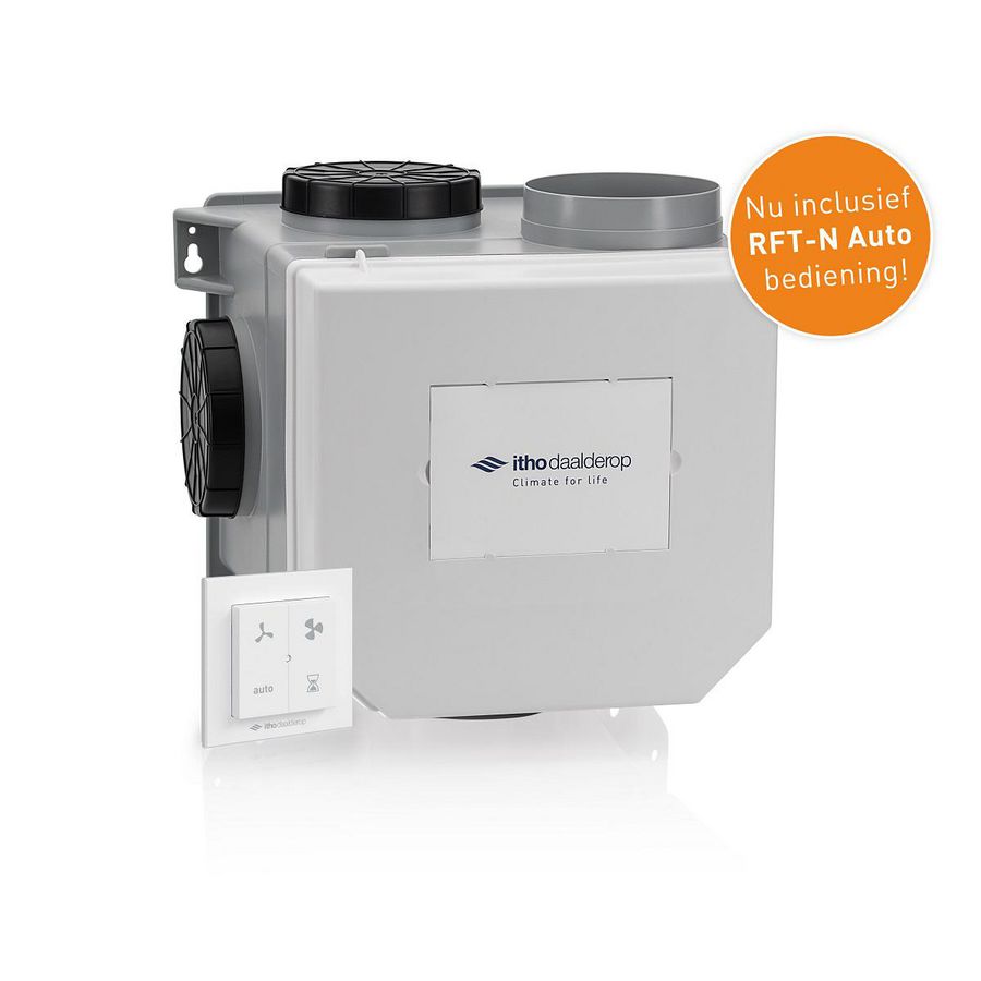 Woonhuisventilator CVE-S ECO met interne vochtsensor + eurostekker incl. bediening RFT-N Auto Itho Daalderop