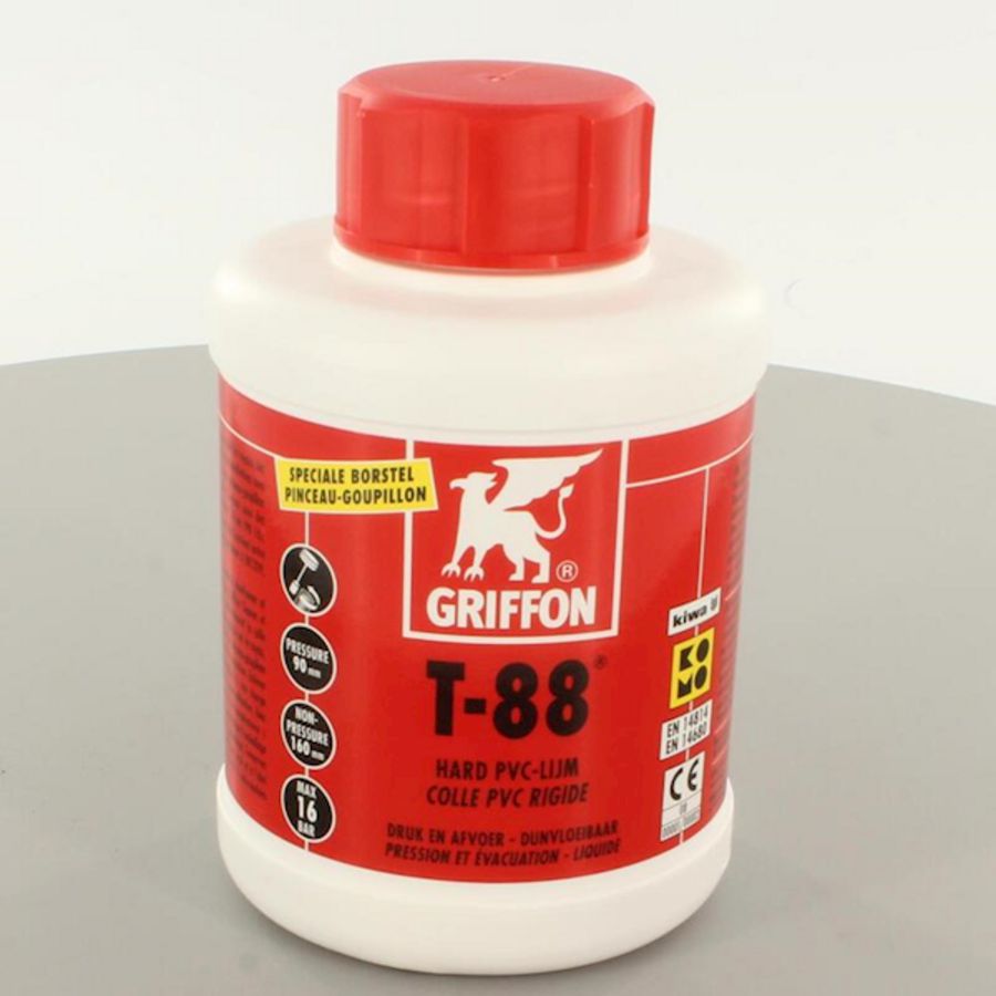 Hard PVC-lijm T-88 (druk-/afvoer) KOMO/KIWA pot a 500ml. Griffon