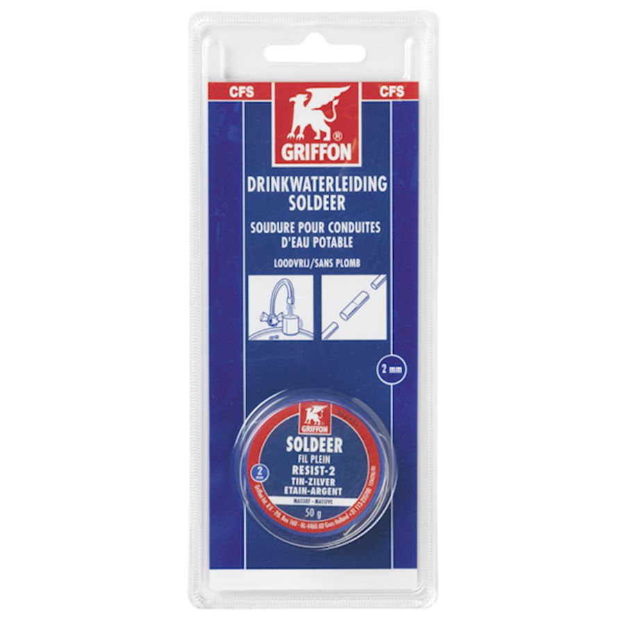 Drinkwater draadsoldeer tin/zilver 2mm a 50gr. in blister Griffon