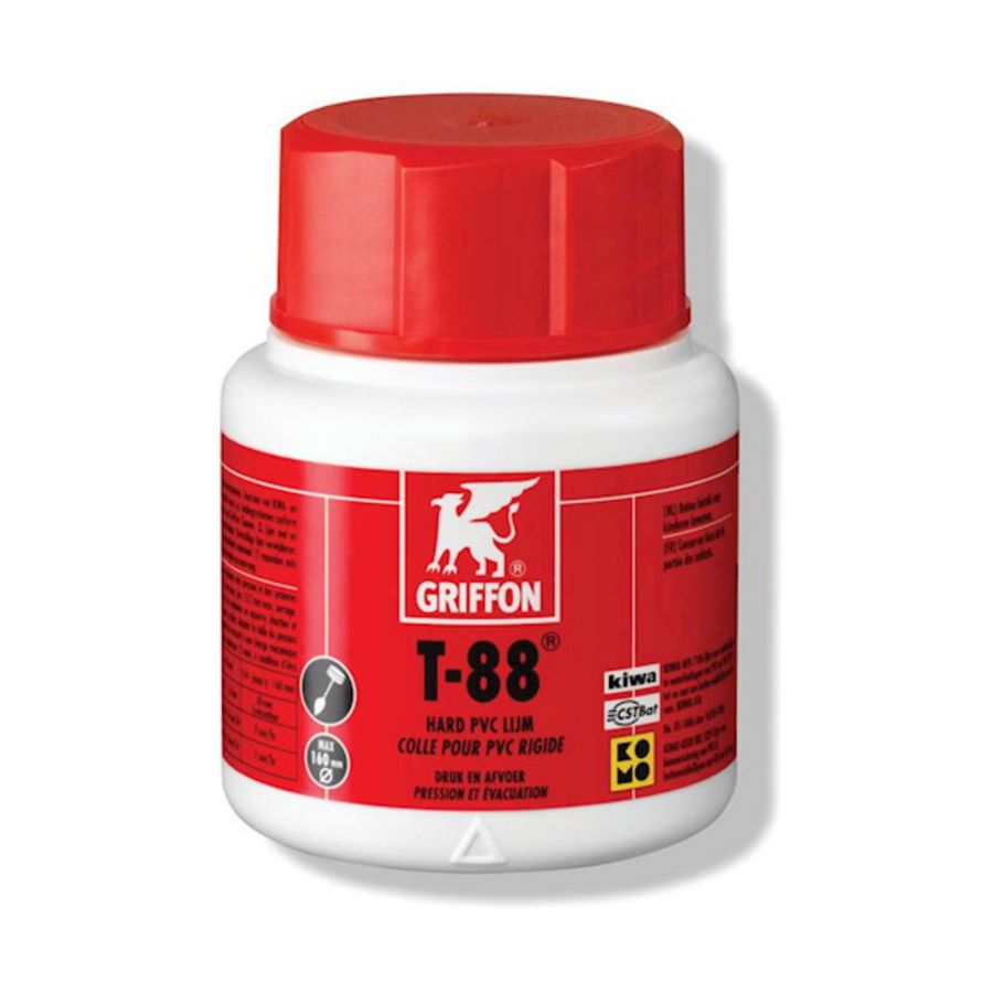 Hard PVC-lijm T-88 (druk-/afvoer) KOMO/KIWA pot a 100ml. Griffon