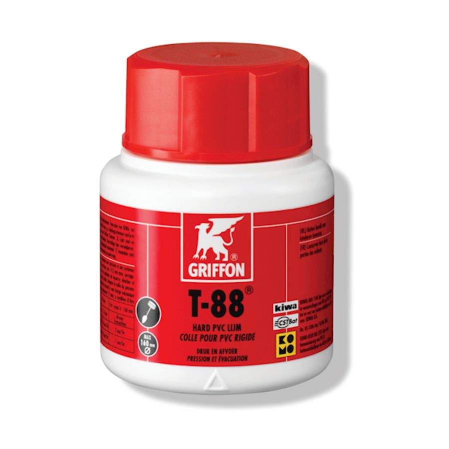 Hard PVC-lijm T-88 (druk-/afvoer) KOMO/KIWA pot a 100ml. Griffon