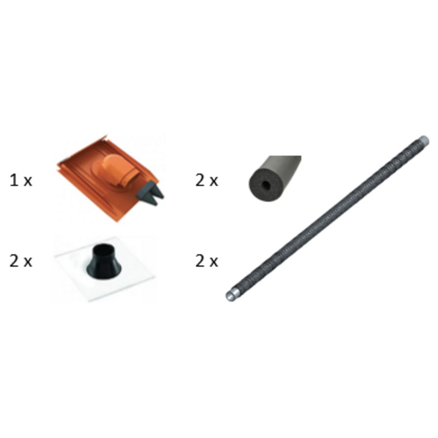 Dakdoorvoerset schuindak natuurrood incl. flex. leidingen DN25 + isolatie + manchet Triple Solar