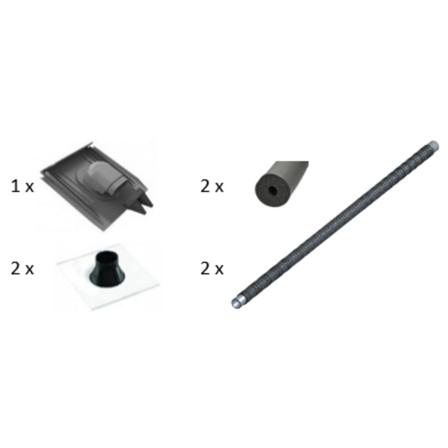 Dakdoorvoerset schuindak antraciet incl. flex. leidingen DN25 + isolatie + manchet Triple Solar