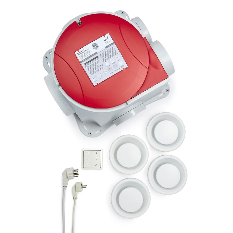 Woonhuisventilator pakket ComfoFan S-Hygro RFZ + 4x ventiel STK Zehnder