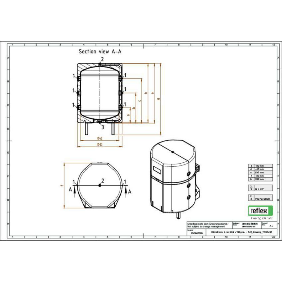 Buffervat STORATHERM HEAT MINI-V-50 3bar 50ltr. grijs tbv (hybride)warmtepomp Reflex