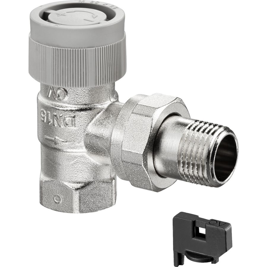 Afsluiter thermostatisch dynamisch AQH hoog debiet haaks 1/2" met vuilfilter Oventrop