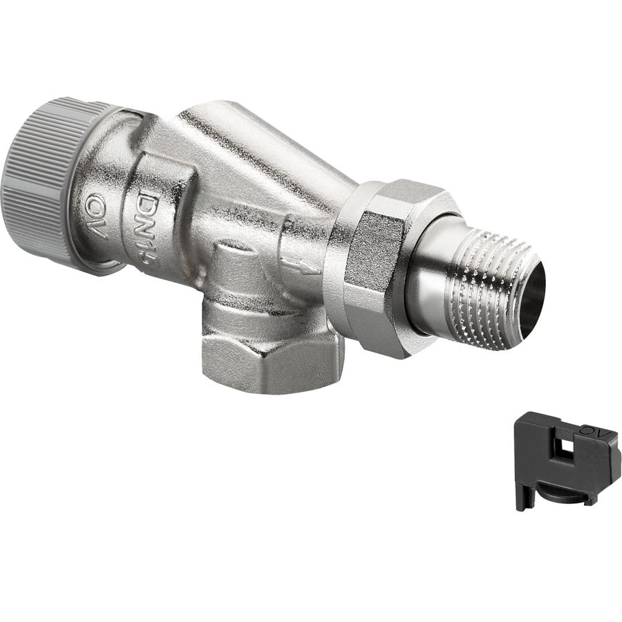 Afsluiter thermostatisch dynamisch AQH hoog debiet axiaal 1/2" met vuilfilter Oventrop