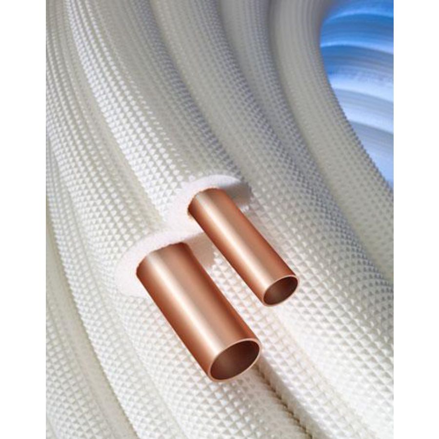 Rol a 30m. geisoleerde twintube koperen koelleiding Class-B 1/4"x1/2" isolatie 9mm ROBA