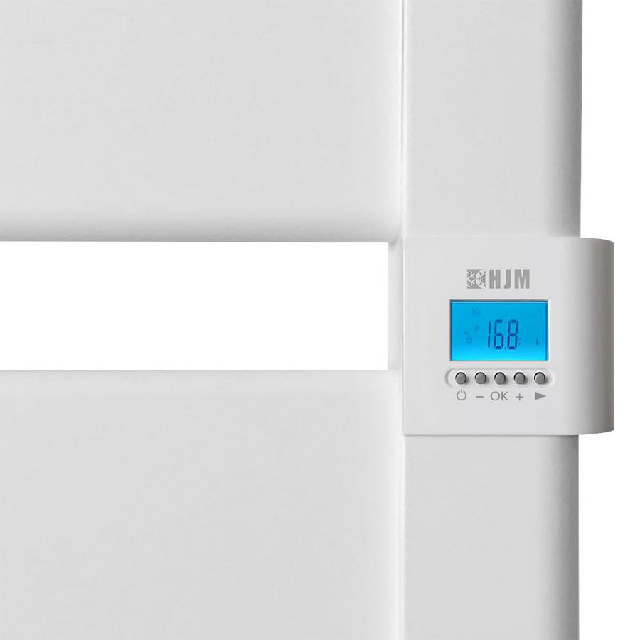 Elektr. aluminium badkamerradiator VERA 1085x531mm 750W wit RAL9010 met verlichte thermostaat MASTERWATT