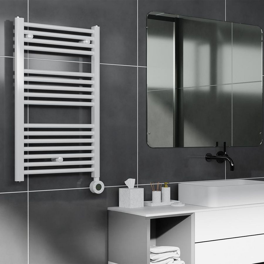 Elektr. handdoekradiator CALOR-V2 WHITE 300W 460X871mm snoer 1,2mtr + stekker incl. regeling MASTERWATT