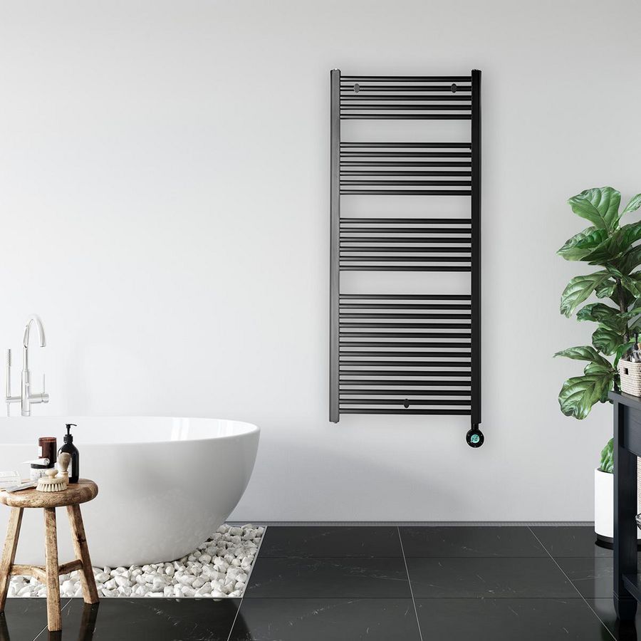Elektr. handdoekradiator CALOR BLACK 500W 500x926mm snoer 1,2mtr + stekker incl. regeling MASTERWATT