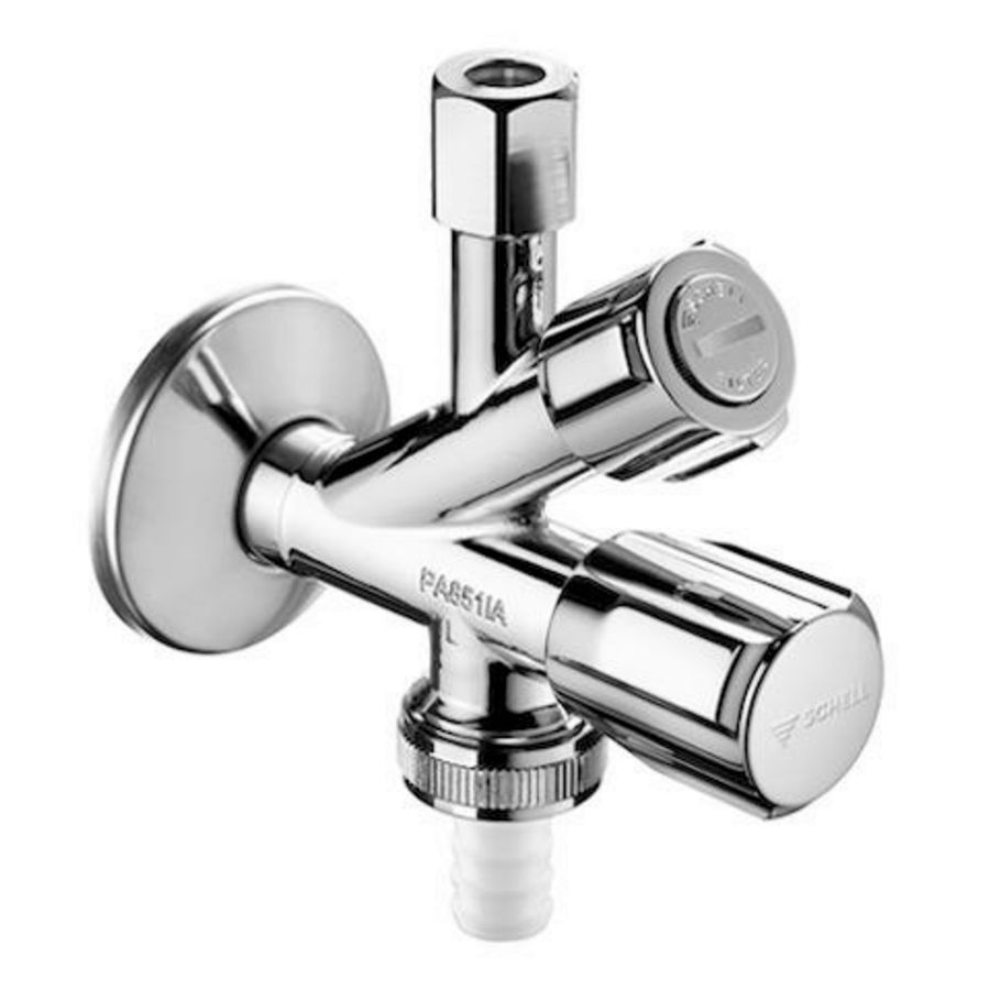 Combi hoekstopkraan 1/2"x3/8" (10mm) chroom met terugslagklep/vuilfilter Schell