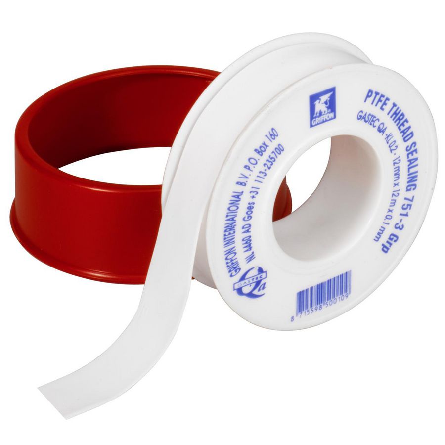 Afdichtingstape PTFE 12x0,1mm g rol a 12m. Griffon