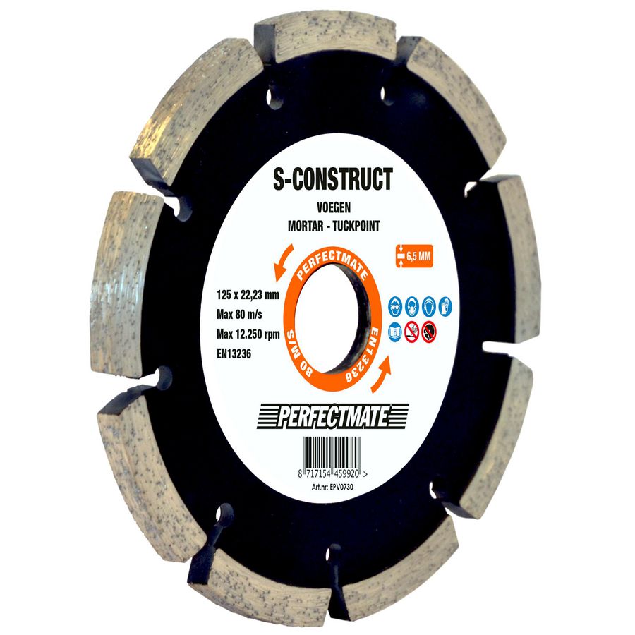 Diamantvoegenfrees S-construct 125mm segmentdikte 6,5mm asgat 22.23mm ASF Fischer