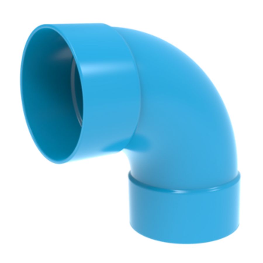 Bocht lijm 90° PVC luchtverdeelsysteem VENTIZA blauw Ø125mm mof/mof Wavin