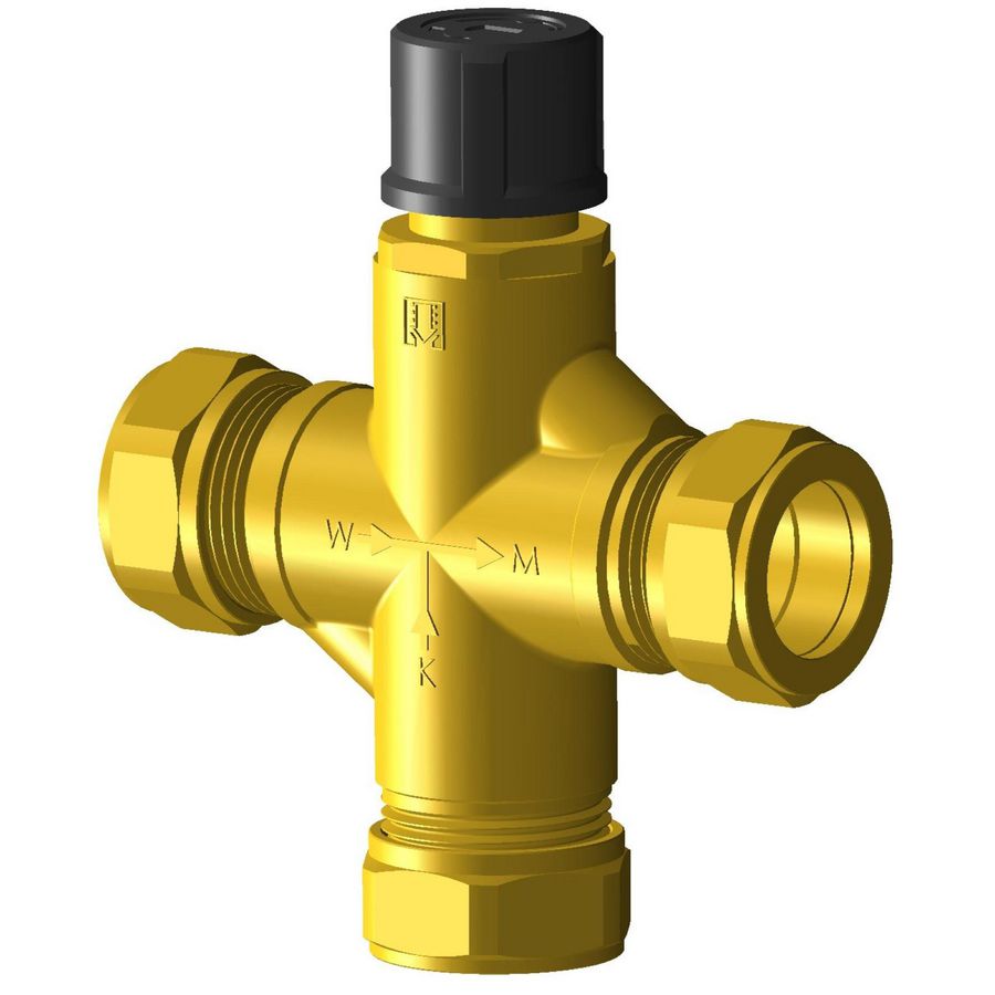 Therm. mengventiel DUCO t-mix DZR (DeZincification Resistant) 30-70°C. 22mm knel PenTec