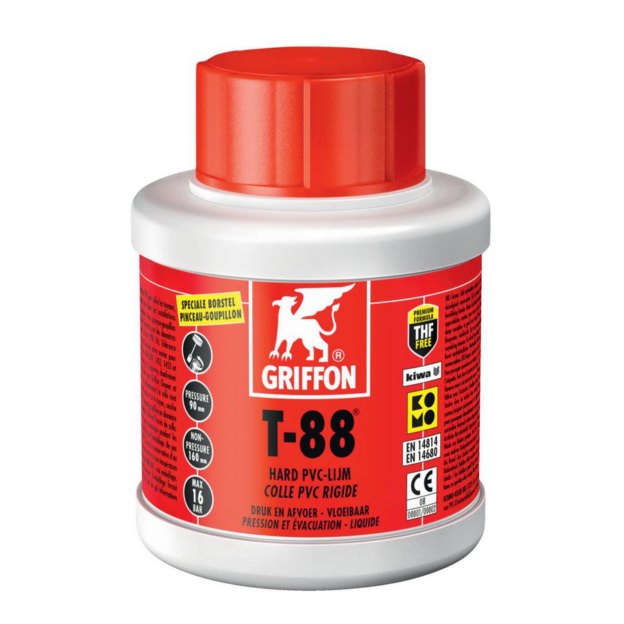 Hard PVC-lijm T-88 (druk-/afvoer) KOMO/KIWA pot a 250ml. Griffon