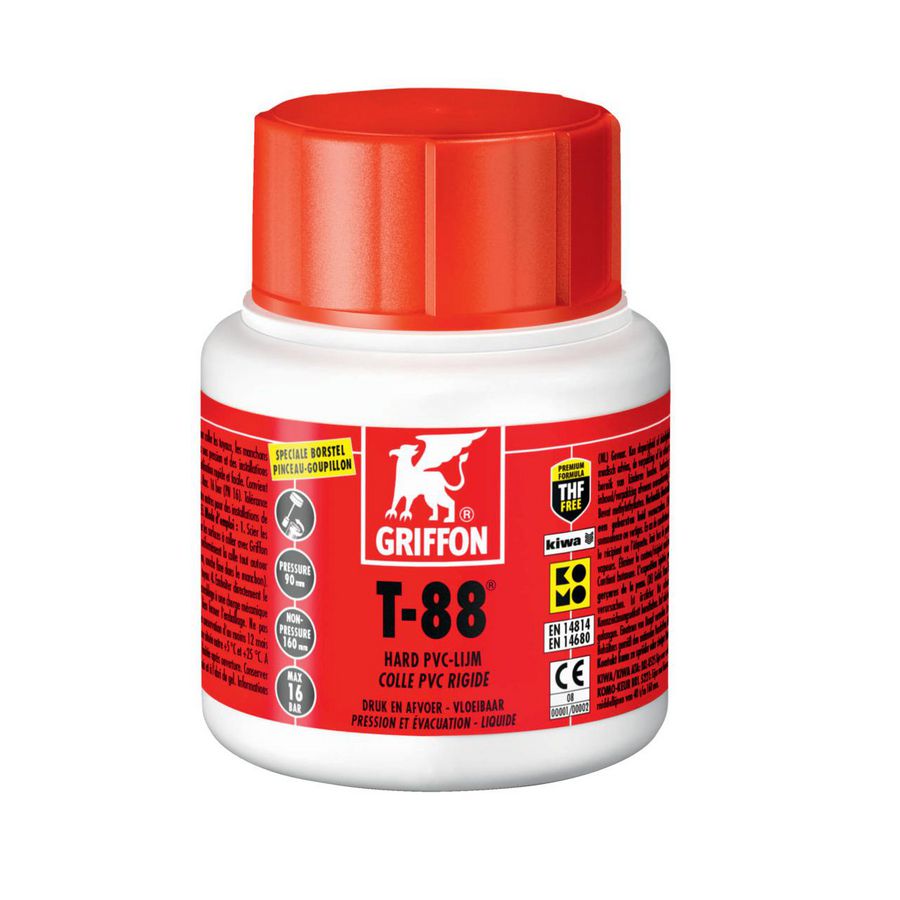 Hard PVC-lijm T-88 (druk-/afvoer) KOMO/KIWA pot a 100ml. Griffon