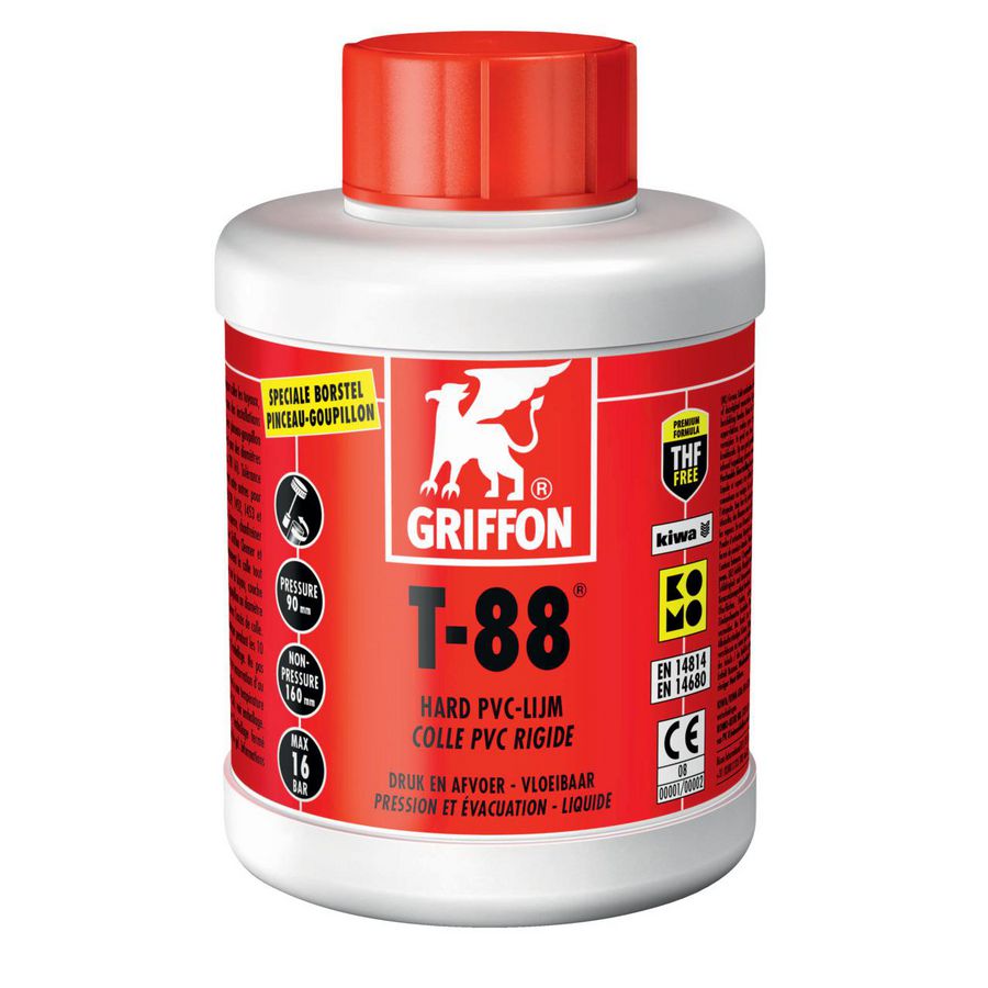 Hard PVC-lijm T-88 (druk-/afvoer) KOMO/KIWA pot a 500ml. Griffon