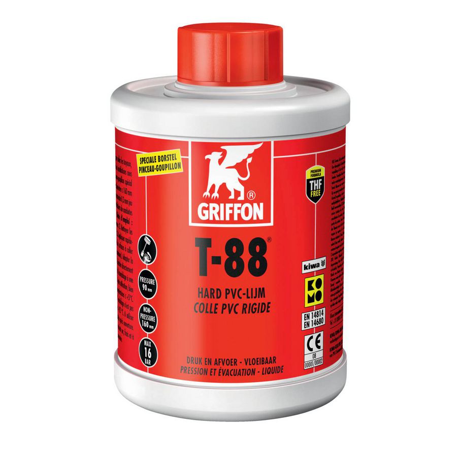Hard PVC-lijm T-88 (druk-/afvoer) KOMO/KIWA pot a 1ltr. Griffon