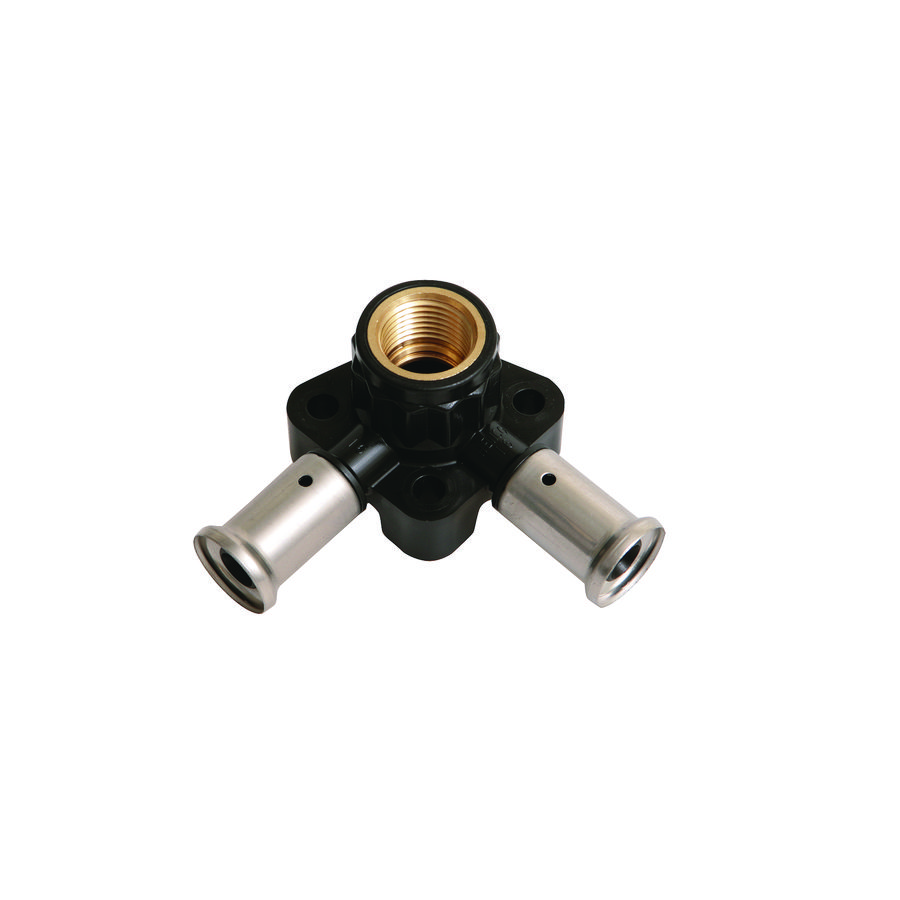 Muurplaat dubbel persaansluiting 3PK 20x1/2" bn. x 20mm Henco