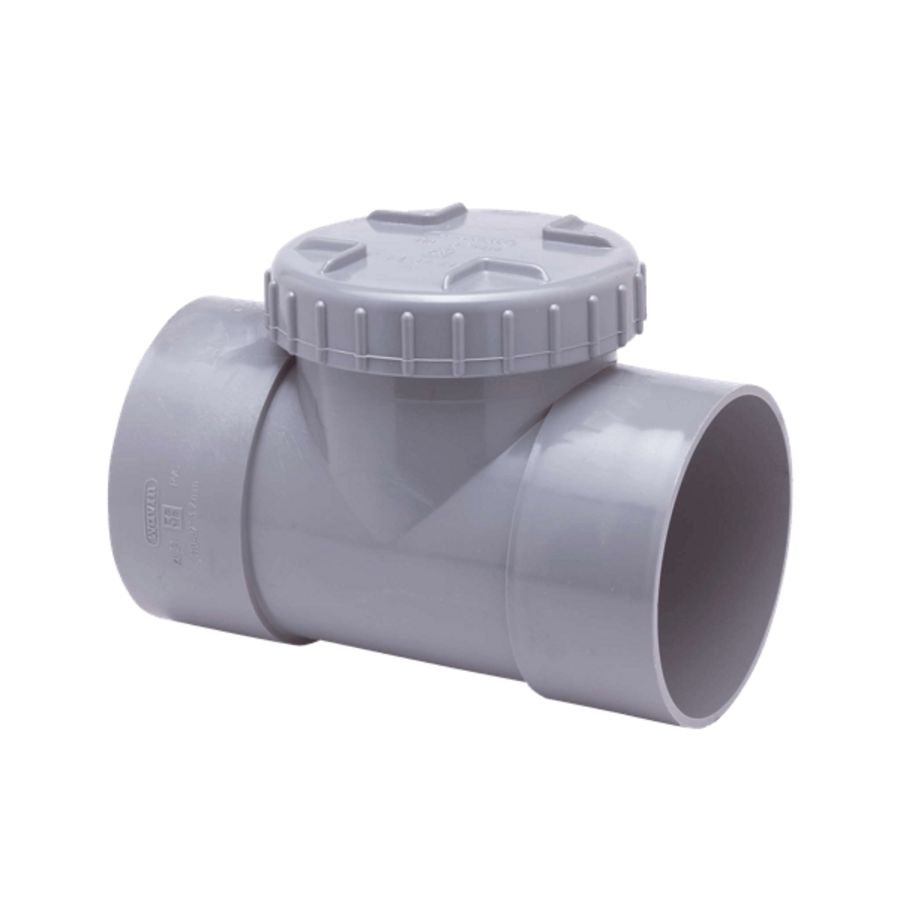 PVC lijm ontstoppingsstuk +schroefdeksel 125mm grijs mof/mof Wavin