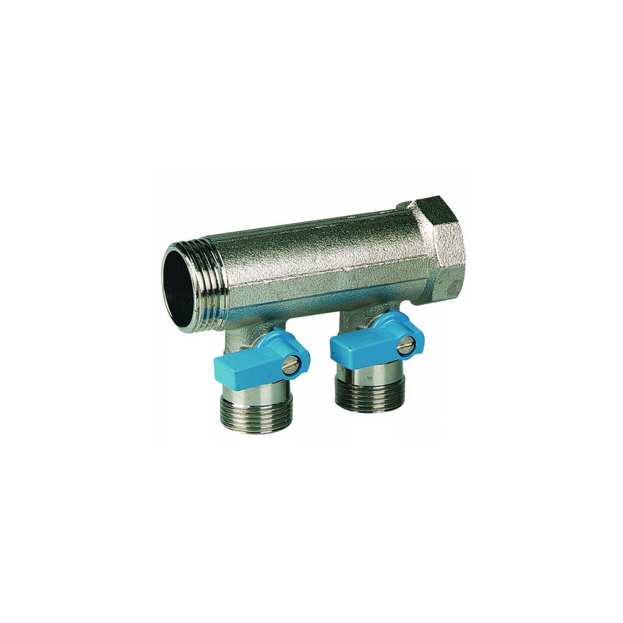 Verdeler 3/4" met 4 uitgangen euroconus incl. kogelkranen blauw Henco