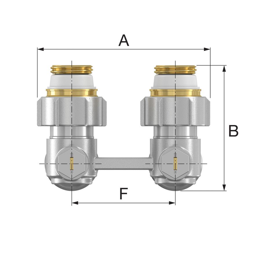 H-onderblok 2-pijps, haaks MM G1/2x3/4 EK Ni Simplex Flamco