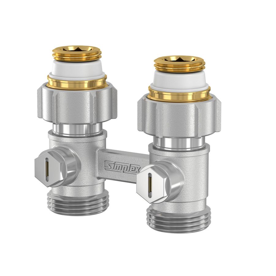 H-onderblok 2-pijps, recht MM G1/2x3/4 EK Ni Simplex Flamco