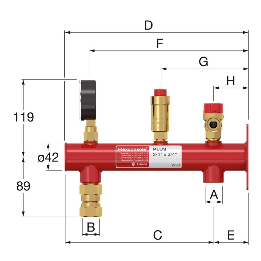 Expansievatconsole Flexconsole rood Plus 3/4+3/4+1/2 gemonteerd Flamco