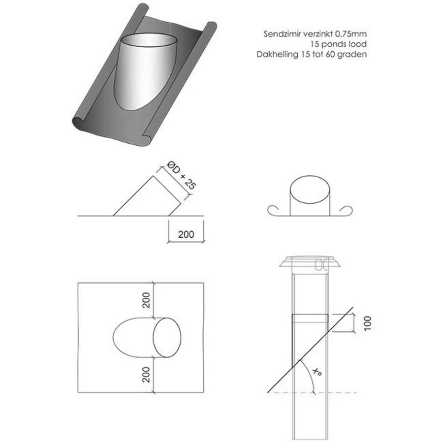 Loodslab Thermoduct Ø160mm-45° Econox