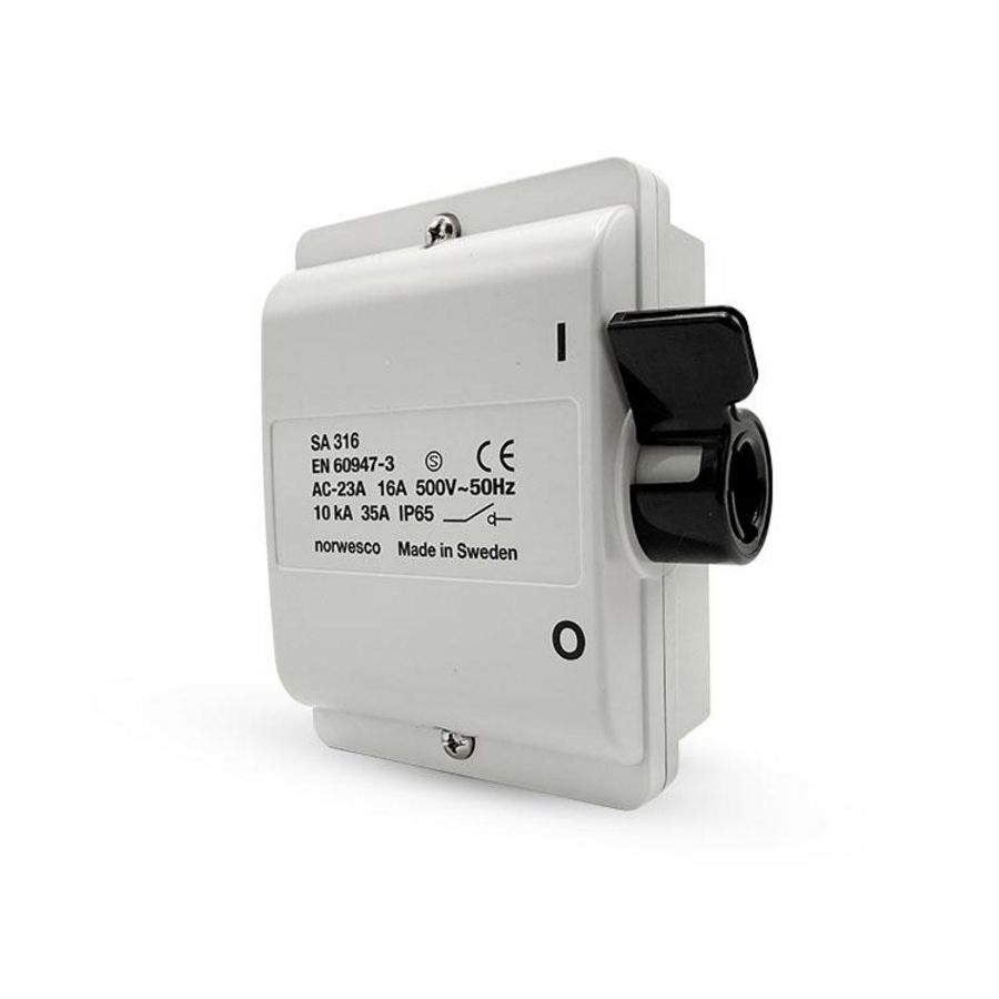 Werkschakelaar SA316 3p 16A/500V M20 grijs IP54 Norwesco