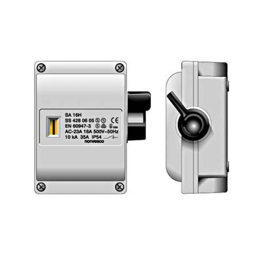 Werkschakelaar SA416 4p 16A/500V M20 grijs IP54 Norwesco
