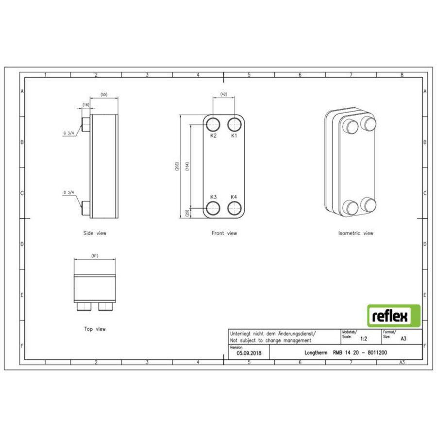Platenwisselaar Longtherm RMB-14-20 gesoldeerd 8011200 Reflex