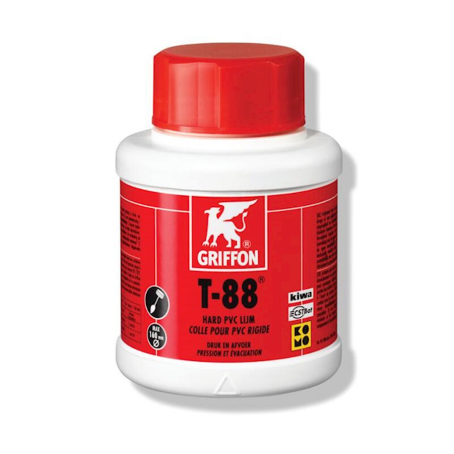 Hard PVC-lijm T-88 (druk-/afvoer) KOMO/KIWA pot a 250ml. Griffon