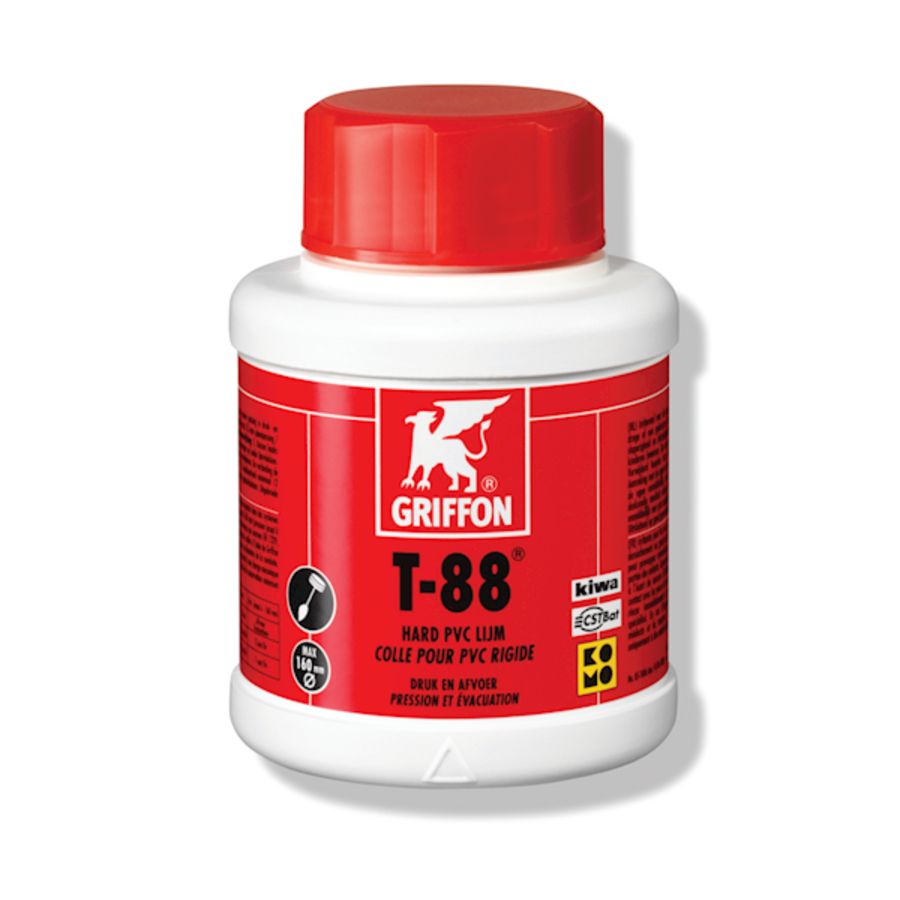 Hard PVC-lijm T-88 (druk-/afvoer) KOMO/KIWA pot a 250ml. Griffon