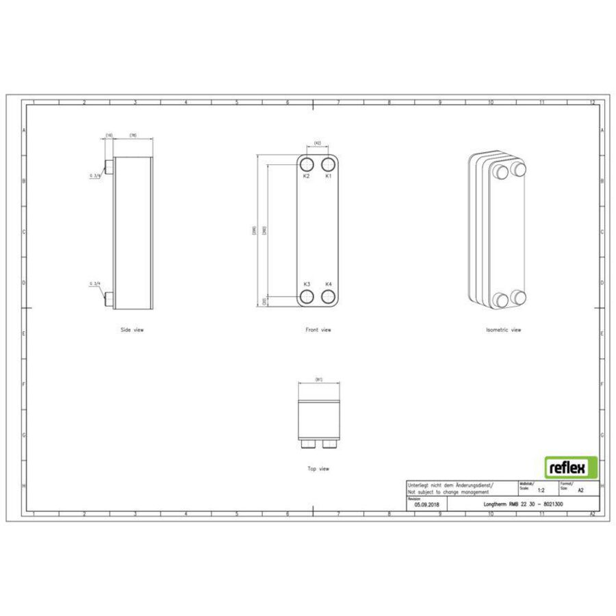 Platenwisselaar Longtherm RMB-22-30 gesoldeerd 8021300 Reflex