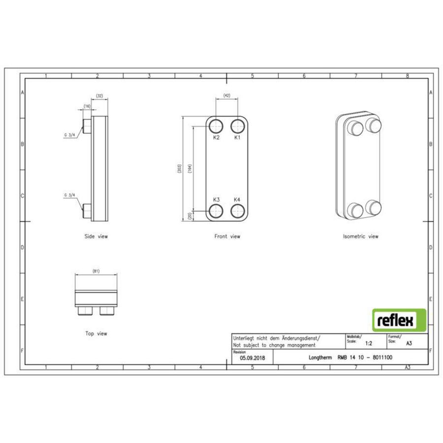Platenwisselaar Longtherm RMB-14-10 gesoldeerd 8011100 Reflex