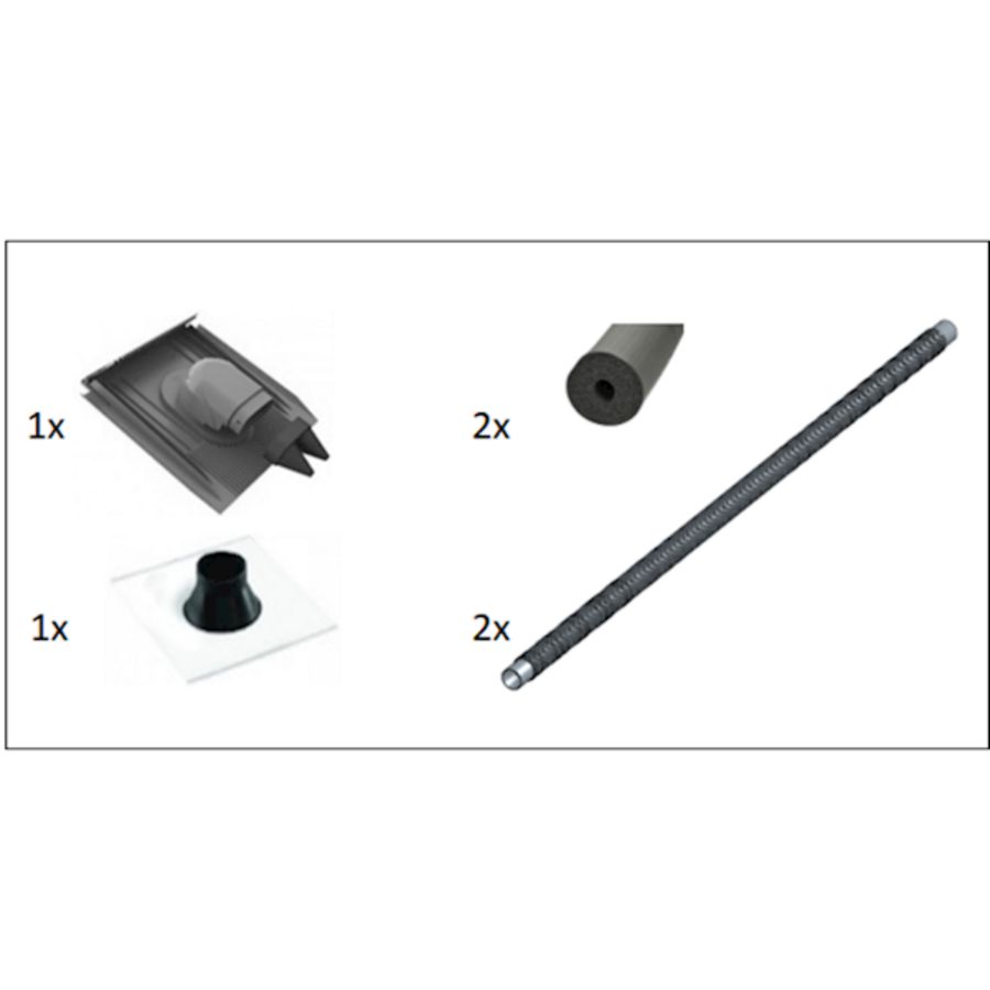 Dakdoorvoerset schuindak antraciet incl. flex. leidingen DN25 + isolatie + manchet Triple Solar