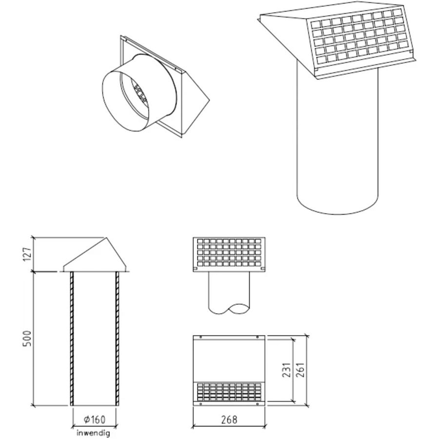 Geveldoorvoer geisoleerd Ø160mm Thermoduct 9mm Econox