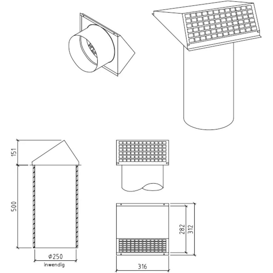 Geveldoorvoer geisoleerd Ø250mm Thermoduct 9mm Econox