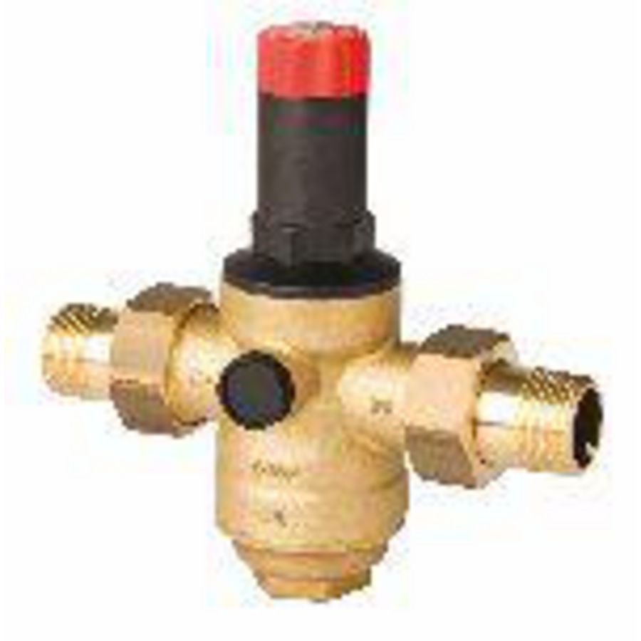 Drukreduceerventiel 1,5..12bar messing zeefhouder (60°C.) incl. koppelingen 3/4"bu. Resideo