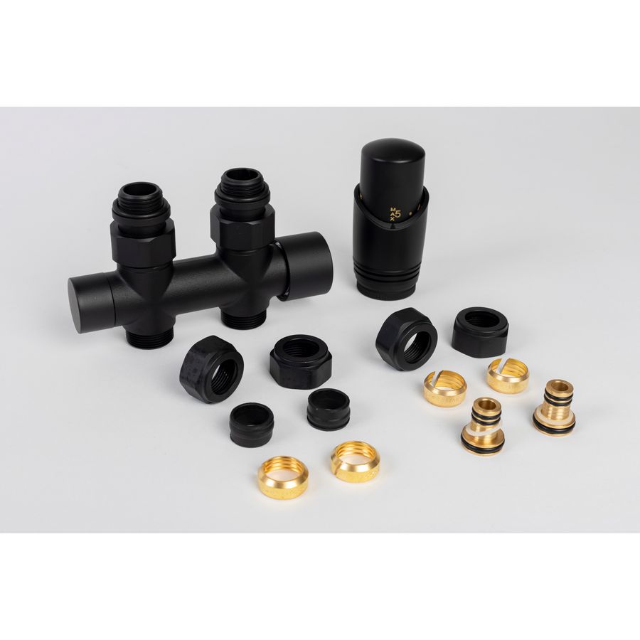 Onderblokset recht PP Radiator zwart incl. adapter M24 15mm + M24 16x2.0 Ponnoplastic