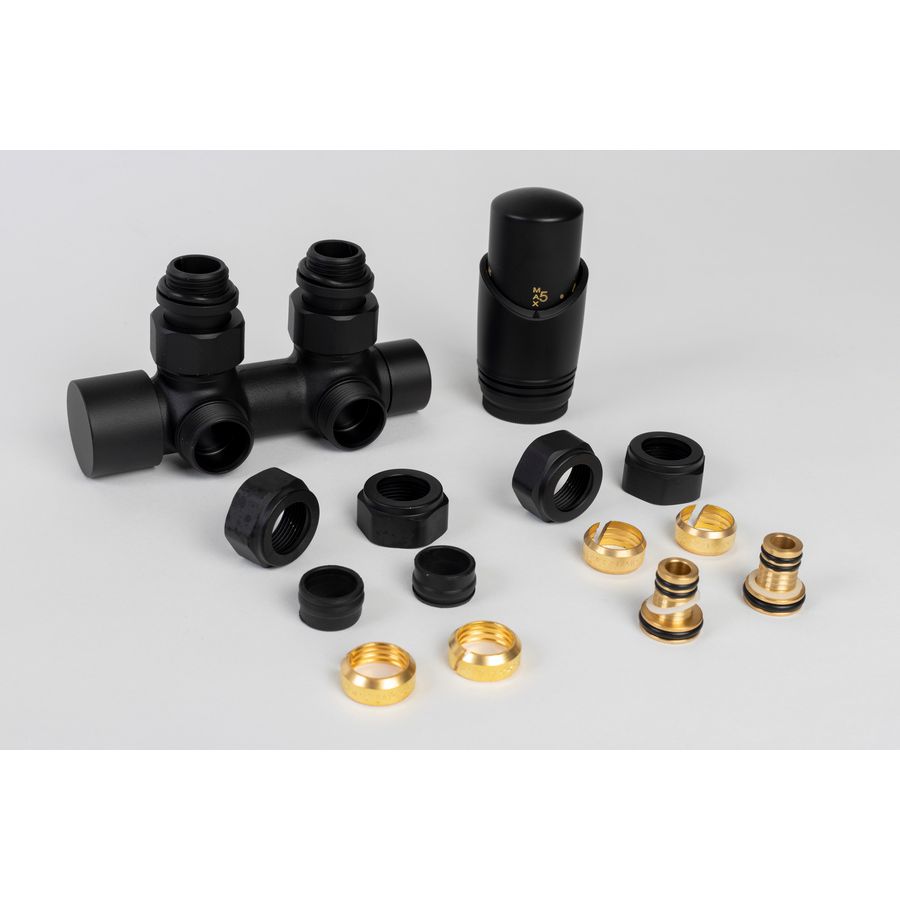 Onderblokset haaks PP Radiator zwart incl. adapter M24 15mm + M24 16x2.0 Ponnoplastic