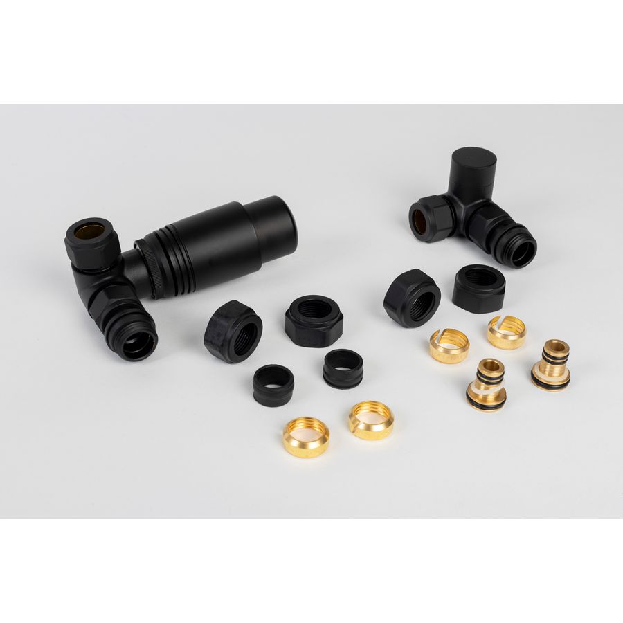 Aansluitset dubbel-haaks RH PP Radiator zwart incl. adapter M24 15mm + M24 16x2.0 Ponnoplastic